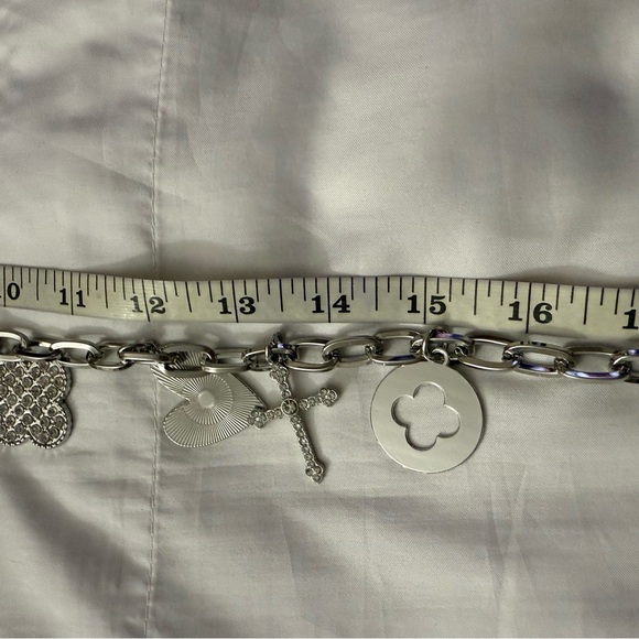 Silver tone metallic charm skinny chain belt - Picture 7 of 9